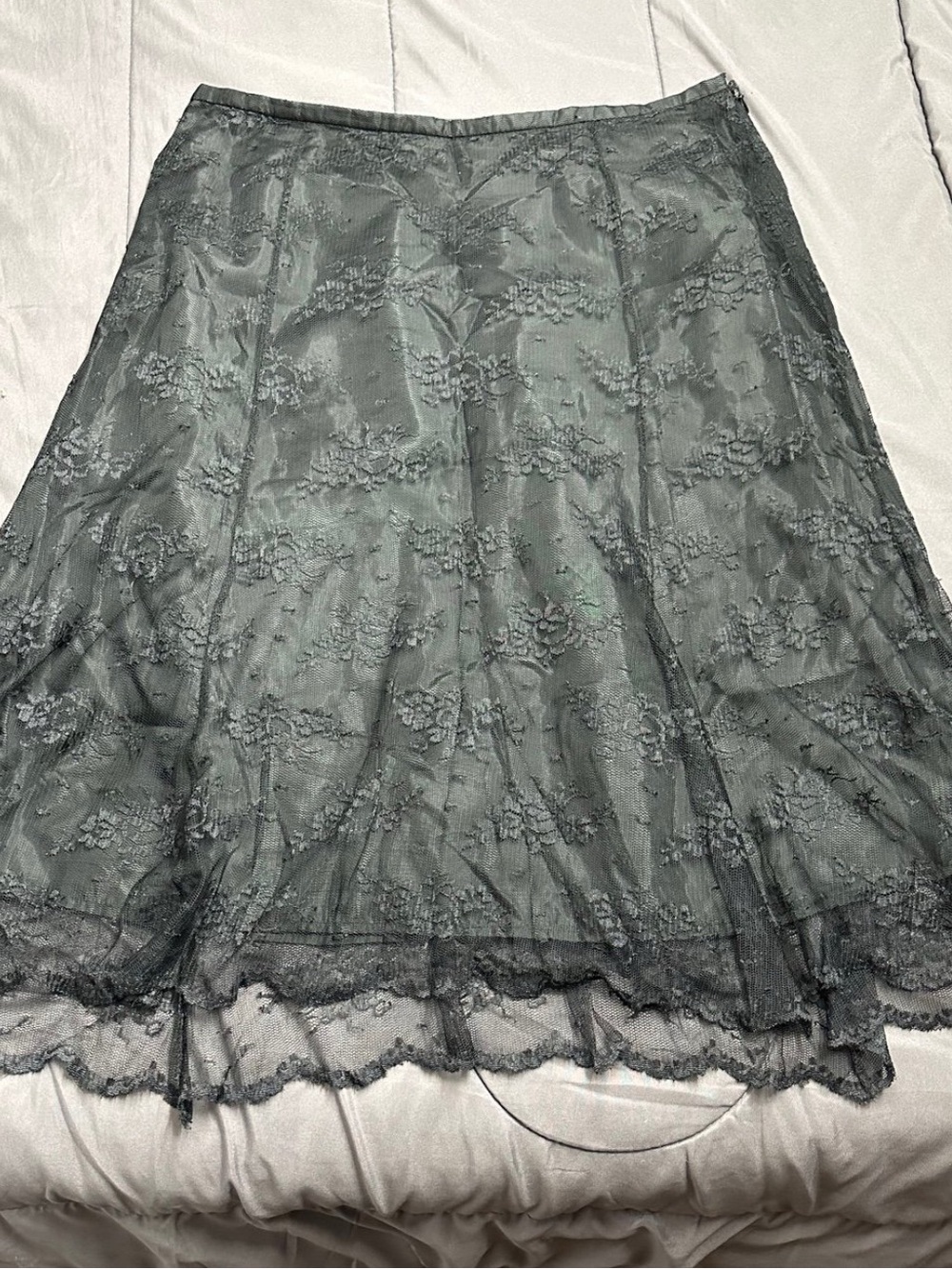 Lace Overlay A-Line Skirt — Black
